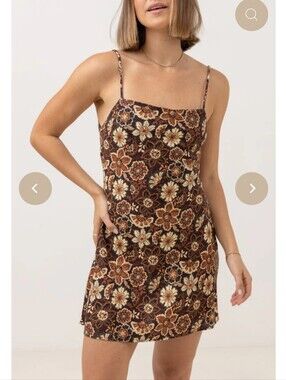Rhythm Cantabria Floral Bias Mini Dress Brown Size M